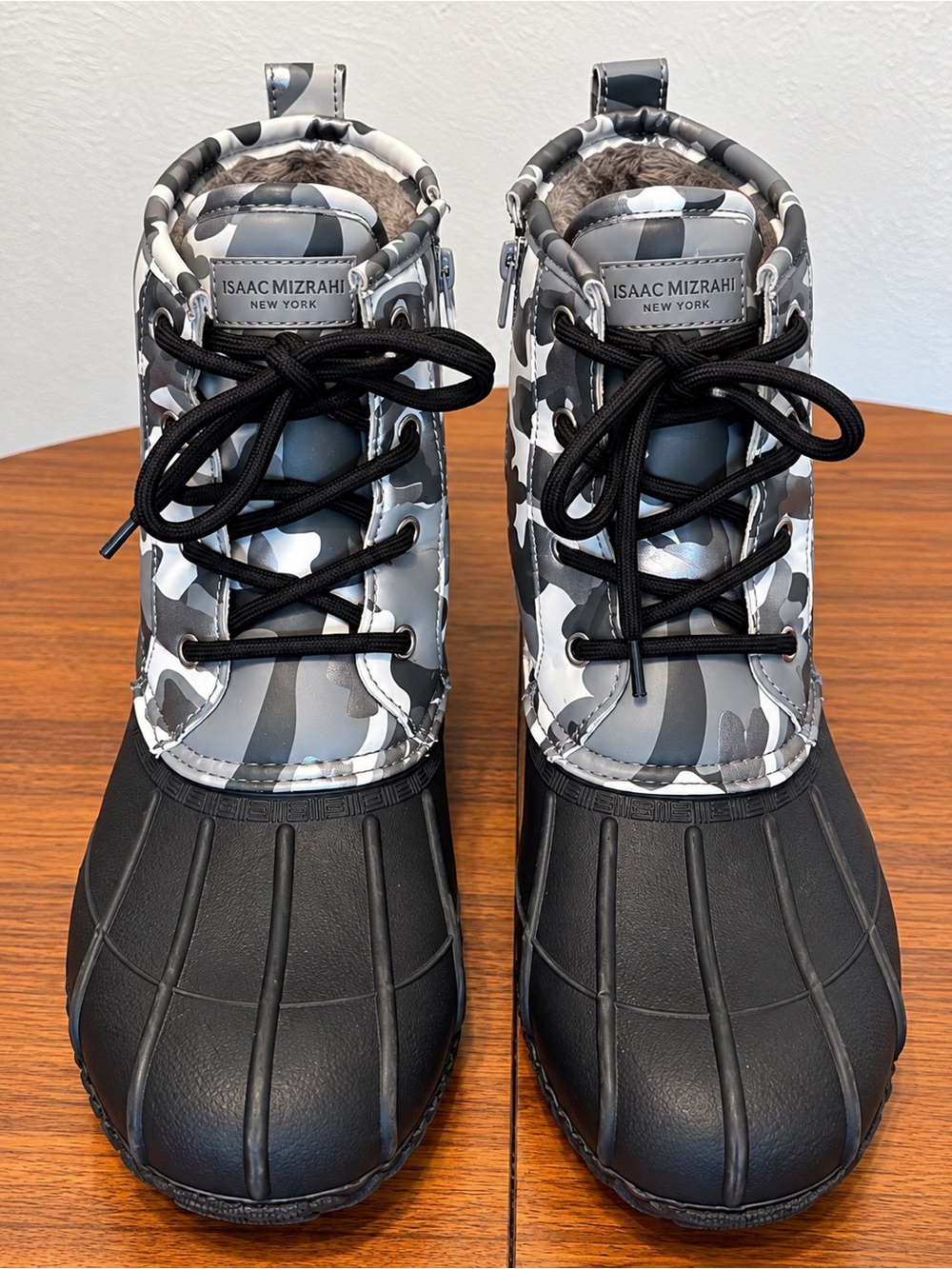 Isaac Mizrahi Gray & Black Camo Duck Boots